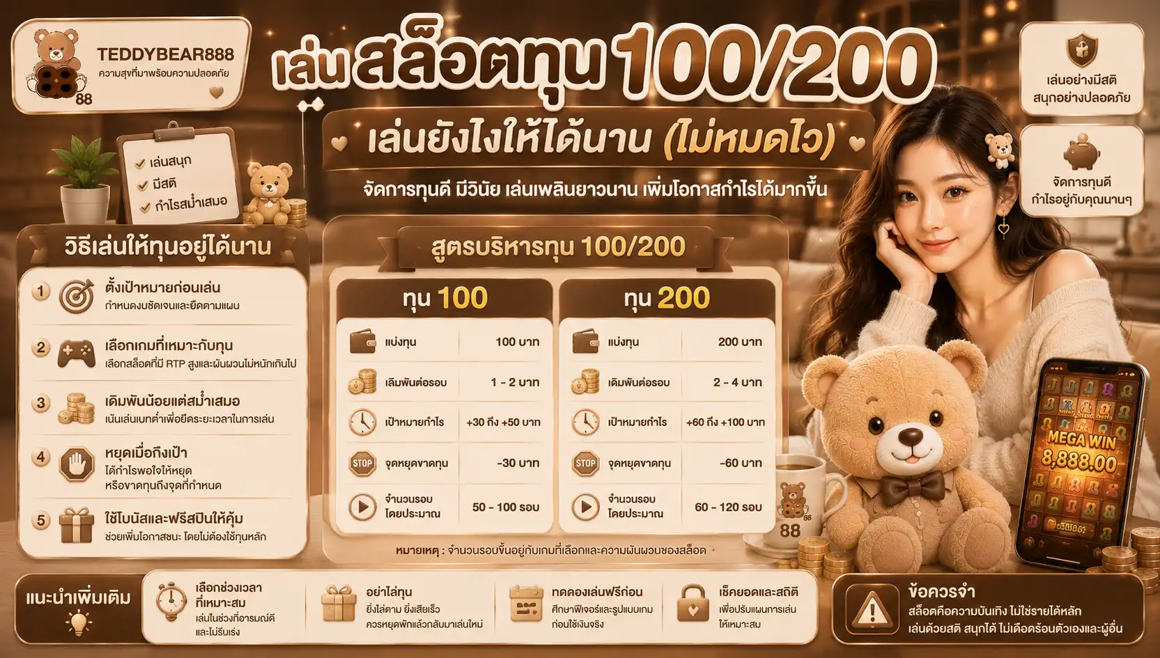 เล่น สล็อตทุน 100/200 เล่นยังไงให้ได้นาน (ไม่หมดไว)